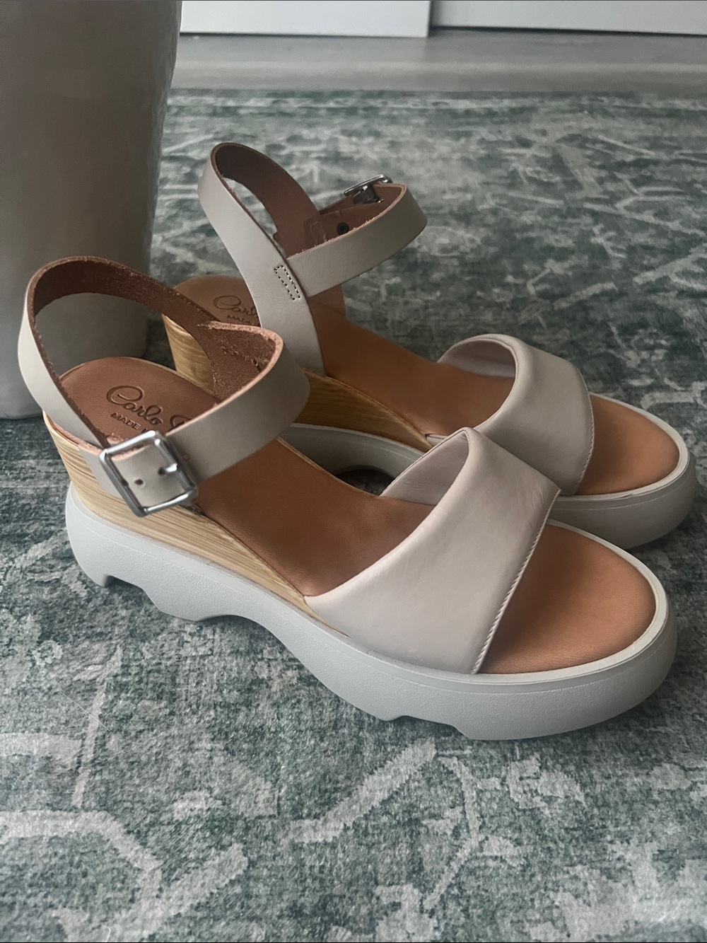 Carlo Pera Women's Cream Leather Platform Sandals with Ankle Buckle